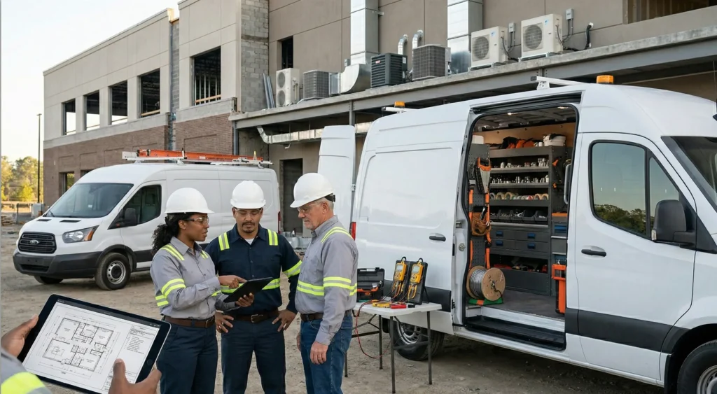 Mechanical service van with technicians